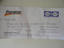 A nice handwritten note from the Marketing Assistant at Energizer